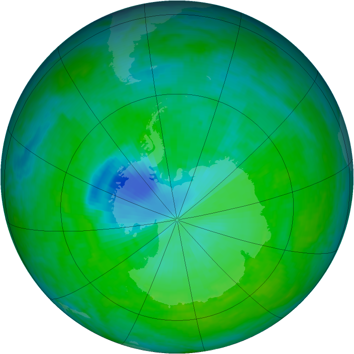 Antarctic ozone map for 10 December 1992